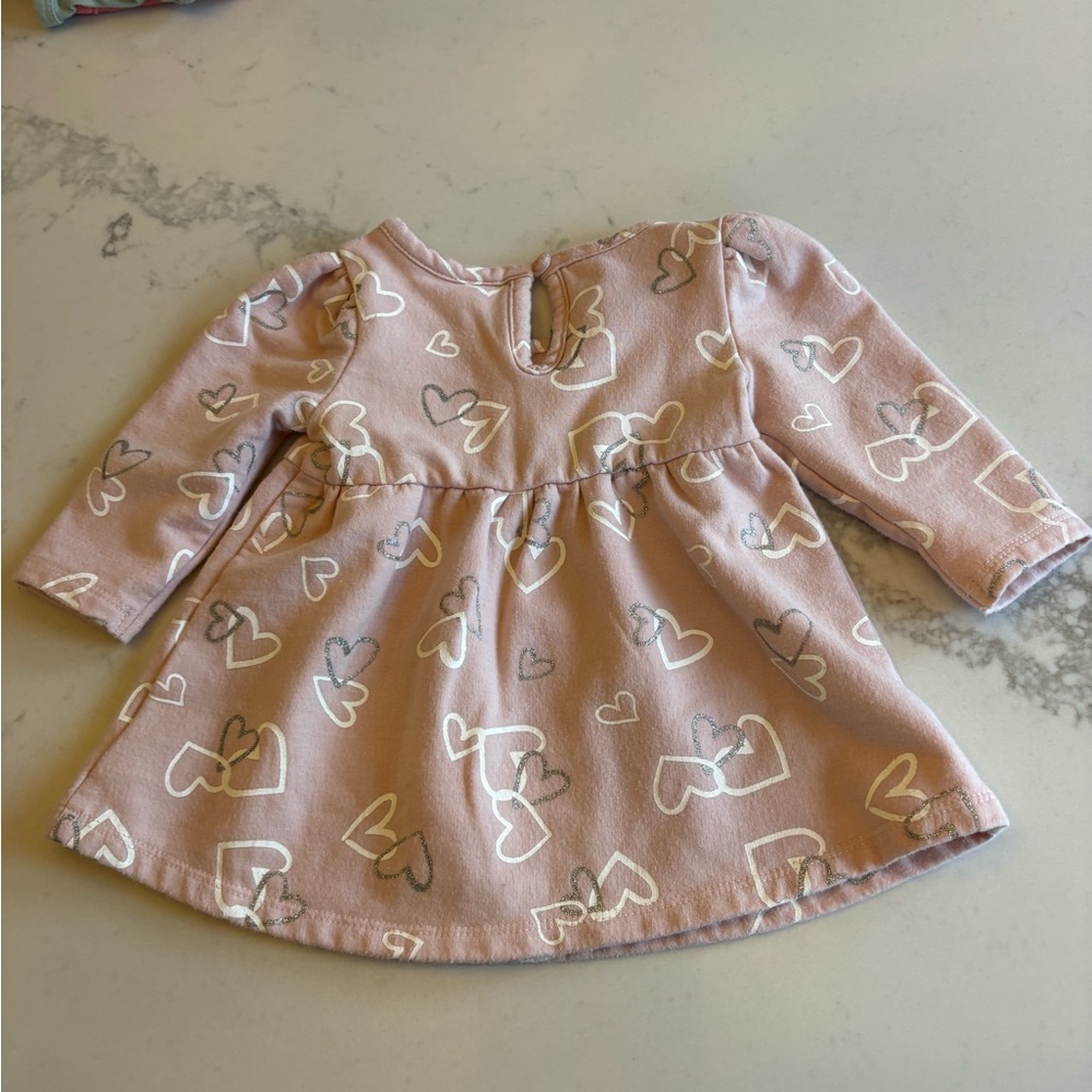 Pink Long Sleeve Baby Dress with Heart Pattern - Picture 3 of 3